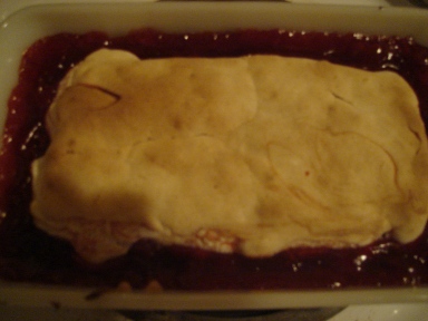 Cherry Cobbler In Pan after baking.